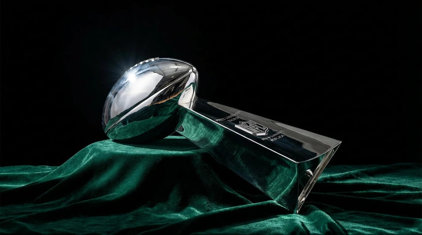 Trofeo Vince Lombardi del Super Bowl sobre fondo oscuro