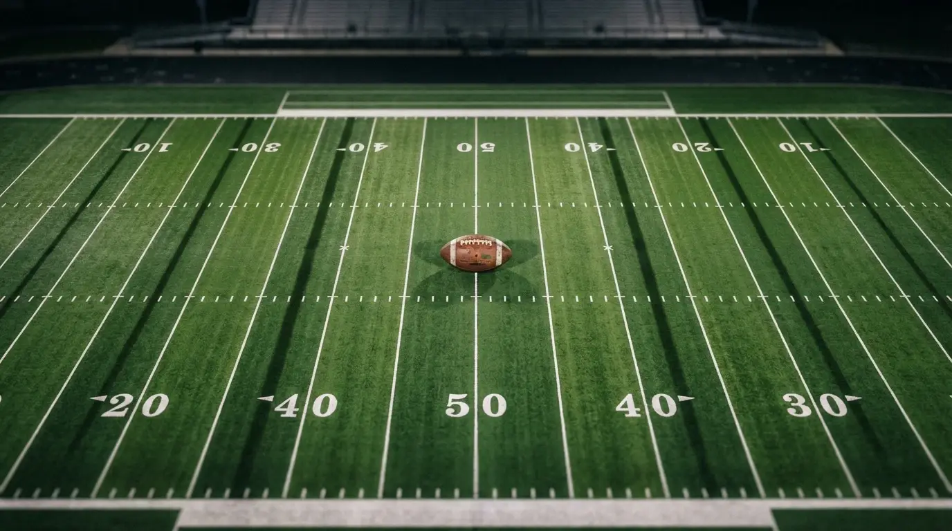 Campo de fútbol americano con marcador y linea de hándicap superpuesta